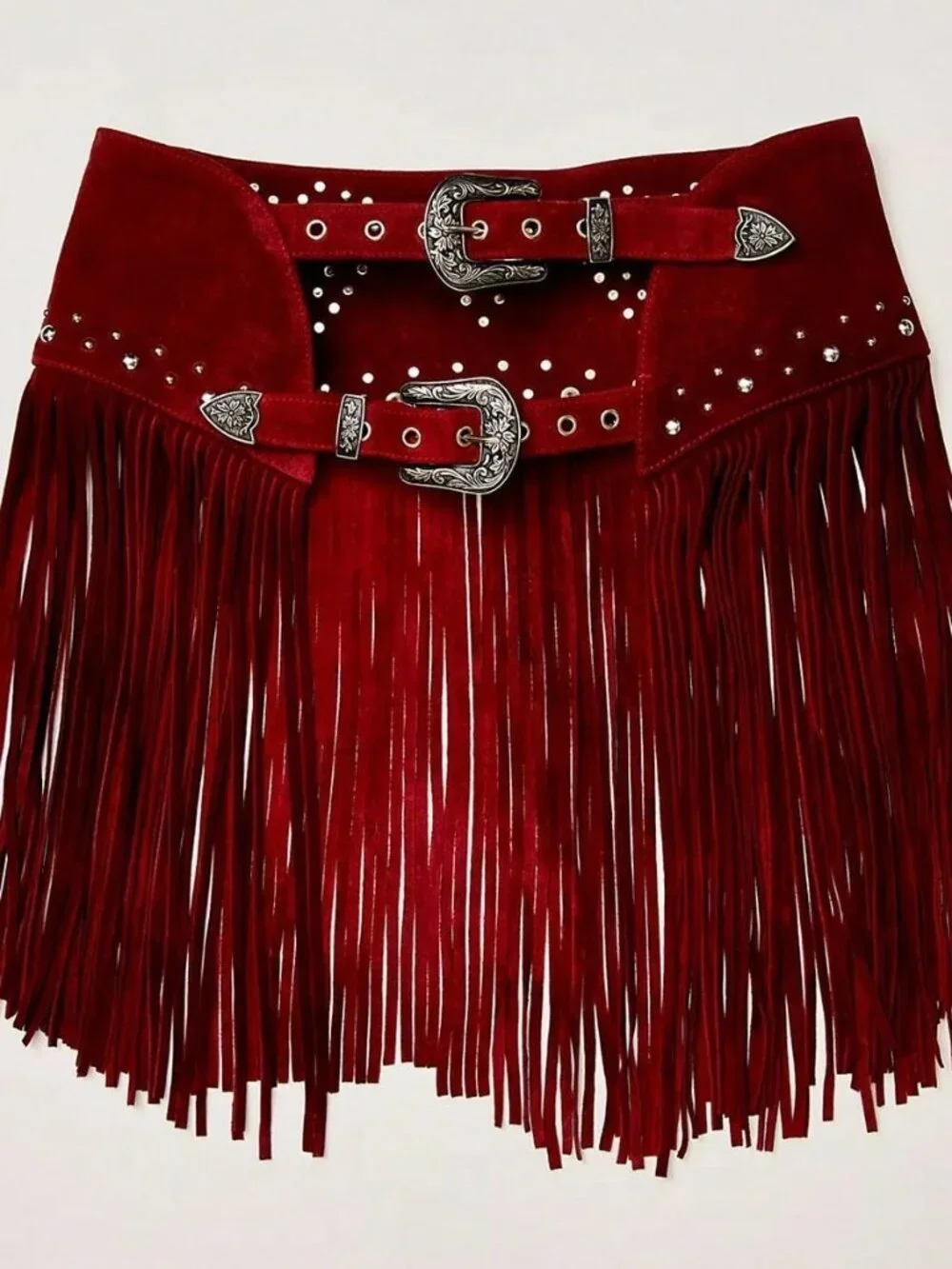 Coffee Y2K Chic Women's Faux Leather Fringe Punk Rivet Belt with Alloy Buckle